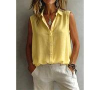 Camicia senza maniche con collo a revers alla moda per donne, canotta casual versatile e ampia per il pendolarismo, colore solido con bottoni davanti, estate, Office Siren giallo L,M,S,XL,XXLColore un
