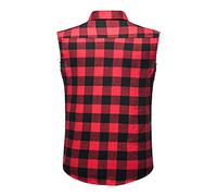 Camicia senza maniche da uomo con tasche, slim fit, camicia estiva da uomo, plaid, per il tempo libero, colletto rovesciato, bottoni, camicia a quadri, O rosso., XL