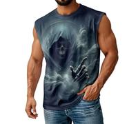 Camicia senza maniche da uomo con teschio, girocollo e teschio, alla moda, stile gotico, senza maniche, per streetwear, Un nuovo pattern, L