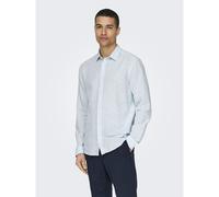 Camicia slim fit cotone lino Blu S Tinta unita