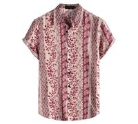 Camicia Slim Fit Uomo Camicia Lino Uomo Manica Corta Camicia Casual da Spiaggia A Maniche Corte da Uomo Camicia Casual Camicia da Uomo A Maniche Corte Camicia Hawaiana (Watermelon Red S)