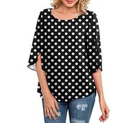Camicia stampata a sette ottava maniche stampate alla moda, comoda, alla moda, leggera, traspirante, elegante, comoda, casual, con scollo a U, Nero , XL