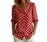 Camicia stampata da donna - Camicetta da donna elegante e chic comfort alto a risvolto fluido alto a taglio ampio con motivo camicetta classica morbida camicia manica corta casual, rosso, XXXL