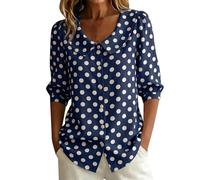 Camicia stampata da donna - Camicetta da donna elegante e chic comfort alto a risvolto fluido alto a taglio ampio con motivo camicetta classica morbida camicia manica corta casual, navy, M