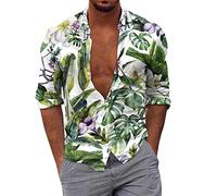 Camicia stampata da uomo Casual a maniche lunghe Camicie con stampa grafica vintage Camicia estiva manica primaverile da uomo casual Camicie con bottoni stampati in 3D, bianco, L