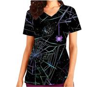 Camicia Stampata Ragnatela di Halloween a Maniche Corte con Scollo a V da Donna Vintage Camicia Shirt Ragno Blusa Donna Elegante Curvy Blusa Morbido e Sciolta Camicie Donna Particolari Offerte