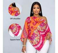 Camicia stile Barocco, colorata, con stampa artistica, stile casual ed elegante da spiaggia, scollo a spalle scoperte, stile "Old Money", adatta per donna, taglie comode 0XL,1XL,2XL,3XL,4XLTradizione 