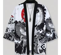 Camicia stile kimono da uomo, influenza del drago e della luna rossa, in stile giapponese, per primavera/estate L,M,S,XL,XXLTessuto intrecciato