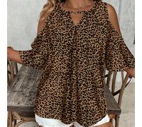 Camicia stile retrò con colletto a buco della serratura e motivo leopardato, versatile e casual, adatta per le vacanze estive, stile festa del papà e inizio scuola, taglie comode 0XL,1XL,2XL,3XL,4XL,5