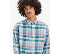 Camicia Sunset standard con tasca Blu / Heath Plaid True Blue Cotton Linen levi > clothing > men > shirts