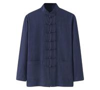 Camicia Tai Chi Uomo Tang Abito Stile Cinese Manica Lunga Cotone Camicia di Lino con Tasche Tinta unita Tradizionale Arti Marziali Abbigliamento Traspirante Kung Fu Camicie Primavera Estate Hanfu