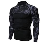 Camicia Tattica a Maniche Lunghe da Uomo con Zip 1/4 Camicia da Combattimento Stile Militare con Tasche Airsoft Top Abbigliamento Esterno per la Caccia Campeggio Escursionismo Pitone Mimetico Nero M