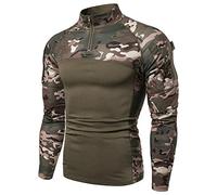 Camicia tattica da uomo a maniche lunghe con cerniera a 1/4, stile militare, con tasche, per softair e attività all'aperto, per caccia, campeggio, escursionismo, Verde mimetico, L