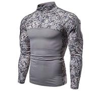 Camicia Tattica Maniche Lunghe Uomo 1/4 Zip Combattimento in Stile Militare Tasche Airsoft Top Abbigliamento Esterno per Caccia Campeggio Escursionismo Grigio Mimetico Digitale XXL