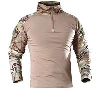 Camicia tattica militare da uomo a maniche lunghe traspirante per caccia e combattimento magliette ad asciugatura rapida all'aperto top 1/4 zip frontale mimetica camicie softair Cp, S