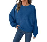 Camicia termica casual da donna casual autunnale top da donna 2025 maniche lunghe tinta unita girocollo vestibilità ampia maglietta da lavoro per interni ed esterni allenamento vita quotidiana, Blu