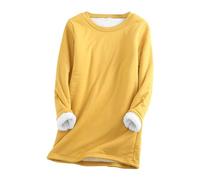 Camicia termica da donna basic top spessa calda felpa da donna moda casual a maniche lunghe in velluto caldo girocollo top base per attività all'aperto vita quotidiana regali di Natale, Giallo, L