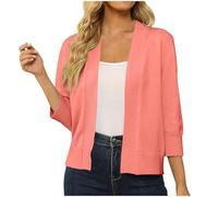 Camicia tinta unita da donna camicetta top da donna aperto davanti cardigan a maniche lunghe maglione lavorato a maglia con tasche vestiti per la vita quotidiana regali di Natale, Rosso anguria, S