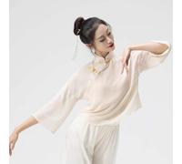 Camicia Top In Tulle Trasparente Per Donna Con Collo Alla Mandarin Per Danza