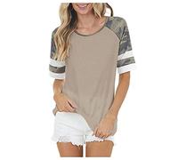 Camicia Top per le donne scollo rotondo Street casuale camicetta di moda T Shirt abito corto, cachi, L