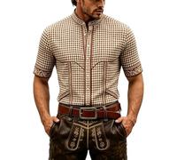 Camicia tradizionale bavarese da uomo a maniche corte con colletto alto, a | Camicia bavarese con stampa 3D a quadretti, vestibilità regolare, per il prato e le feste, bavarese tedesca, elegante
