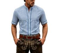 Camicia tradizionale bavarese da uomo a maniche corte con colletto alto, a | Camicia bavarese con stampa 3D a quadretti, vestibilità regolare, per il prato e le feste, bavarese tedesca, elegante