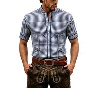Camicia tradizionale bavarese da uomo a maniche corte con colletto alto, a | Camicia bavarese con stampa 3D a quadretti, vestibilità regolare, per il prato e le feste, bavarese tedesca, elegante