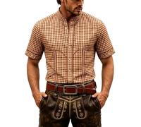 Camicia tradizionale bavarese da uomo a maniche corte con colletto alto, a | Camicia bavarese con stampa 3D a quadretti, vestibilità regolare, per il prato e le feste, bavarese tedesca, elegante