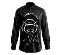 Camicia tradizionale da uomo per Halloween, con stampa 3D di gatti neri, a maniche lunghe, spaventosa, con bottoni, per feste, cosplay, gotica, per il tempo libero, P nero., L