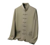 Camicia unisex Ice Silk a maniche lunghe con tasca in stile canapa cinese, cachi, M