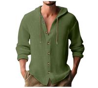 Camicia Uomo - Camicia a Maniche Lunghe da Uomo Casual Solid Holiday Cardigan Camicie con Cappuccio Top (Army Green L)
