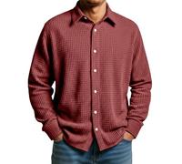 Camicia Uomo,Camicia Bianca,con Bottoni da, vestibilità Ampia, Leggera, Semplice, con, a Maniche Lunghe, con Texture Camice Estetica (Brick Red, S)
