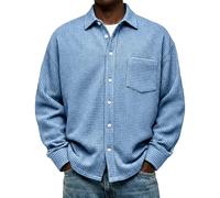 Camicia Uomo,Camicia Bianca Uomo Elegante,con Bottoni da, vestibilità Ampia, Leggera, Semplice, con, a Maniche Lunghe, con Texture Abiti da (Blue, XXXXL)