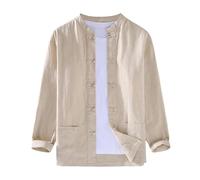 Camicia Uomo, Camicia di Lino Uomo Camicia A Maniche Lunghe da Uomo in Stile Casual con Bottoni A Forma di Rana Adatta per Occasioni di Meditazione Zen (Beige XL)