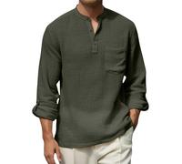 Camicia Uomo,Camicia Estiva Uomo,Casual Cotton Blend Shirt for Men Spring/Autumn Solid White Long Sleeve for Vacation And Daily Wear Canadese (Blackish Green, XXL)