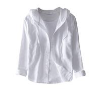 Camicia Uomo - Camicia in Lino Tinta Unita a Maniche Lunghe con Cappuccio e Protezione Solare alla Moda per la Primavera e L'Estate dei Nuovi Uomini (White XXXXL)