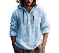 Camicia Uomo,Camicia Lino,Men's Casual Fashion Spring And Autumn Long Sleeved Solid Color Cotton Linen Shirt Bianche Manica Lunga (Blue, XL).