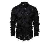 Camicia Uomo Camicia Lino Uomo Manica Corta Camicie da Uomo Primaverili E Autunnali Camicie A Maniche Lunghe con Piume 3D alla Moda Abbigliamento da Palcoscenico (Black S)