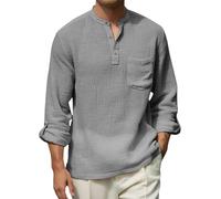 Camicia Uomo,Camicia Maniche Corte Uomo,Casual Cotton Blend Shirt for Men Spring/Autumn Solid White Long Sleeve for Vacation And Daily Wear Canadese (Grey, XXXXXL)