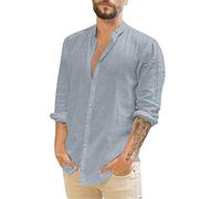 Camicia Uomo,Camicia Uomo Bianca Slim Fit,Cuello Casual Turn-Down Camisa Botón Sólido Camisa de Manga Larga para Hombre Camisas para Hombre Flanella (Grey, XXL)