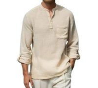 Camicia Uomo,Camicia Uomo Maniche Corte,Casual Cotton Blend Shirt for Men Spring/Autumn Solid White Long Sleeve for Vacation And Daily Wear Canadese (Beige, XXXL)