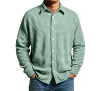 Camicia Uomo,Camicia Uomo Maniche Corte,con Bottoni da, vestibilità Ampia, Leggera, Semplice, con, a Maniche Lunghe, con Texture Camice Estetica (Light Green, XXL)