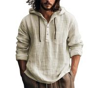 Camicia Uomo,Camicia Uomo Maniche Corte,Men's Casual Fashion Spring And Autumn Long Sleeved Solid Color Cotton Linen Shirt Bianche Manica Lunga (Khaki, XXXL).