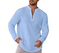 Camicia Uomo,Camicia Uomo Nera,Border Shirt Button Casual Summer Shirt Sleeves Solid Color Daily Vacation Clothing Quadri Cotone (Sky Blue, XXL)