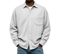 Camicia Uomo,Camicia Uomo Nera,con Bottoni da, vestibilità Ampia, Leggera, Semplice, con, a Maniche Lunghe, con Texture Abiti da (White, XL)