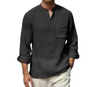 Camicia Uomo,Camicia Uomo Righe,Casual Cotton Blend Shirt for Men Spring/Autumn Solid White Long Sleeve for Vacation And Daily Wear Canadese (Dark Gray, XXL)