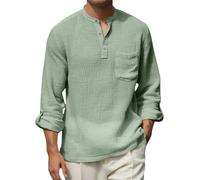 Camicia Uomo,Camicia Uomo Righe,Casual Cotton Blend Shirt for Men Spring/Autumn Solid White Long Sleeve for Vacation And Daily Wear Canadese (Mint Green, S)