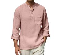 Camicia Uomo,Camicia Uomo Slim Fit,Casual Cotton Blend Shirt for Men Spring/Autumn Solid White Long Sleeve for Vacation And Daily Wear Canadese (Pink, L)
