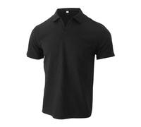 Camicia Uomo, Camicie Casual da Uomo Strutturate con Scollo A V vestibilità Slim Tshirt in Cotone A Maniche Corte Tshirt Morbide in Maglia A Nido d'Ape (Nero XL)