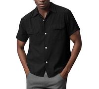 Camicia Uomo Camicie di Lino, Camicia Uomo Estiva, Camicia da Uomo a Maniche Corte, a Maniche Corte Casual Guayabera Camicia da Spiaggia vestibilità Regolare Stile Estive per Spiaggia Hippie